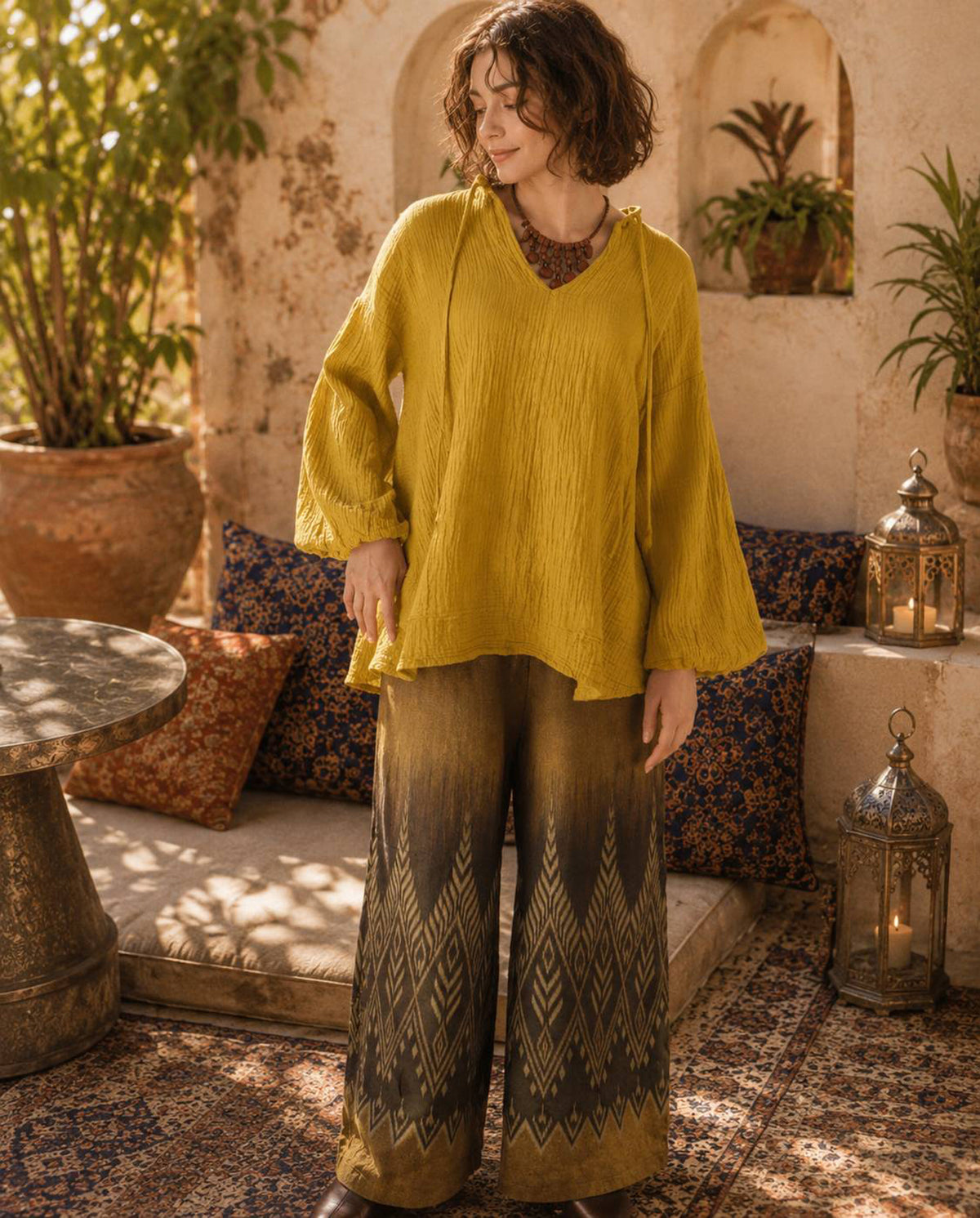 DOUBLE COTTON NATURAL TOPS◇RIO STYLE◇-ladies wear-