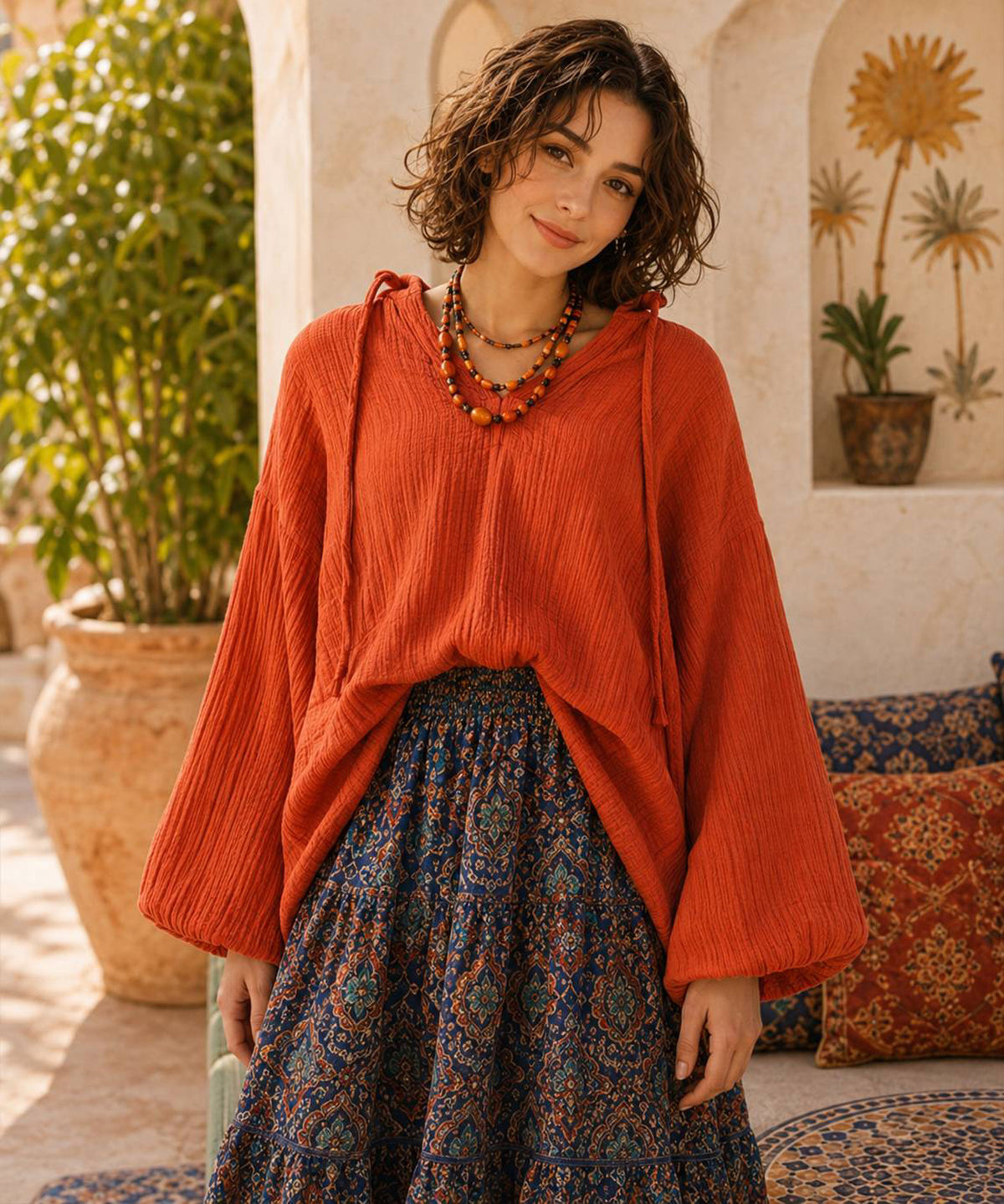 DOUBLE COTTON NATURAL TOPS◇RIO STYLE◇-ladies wear-