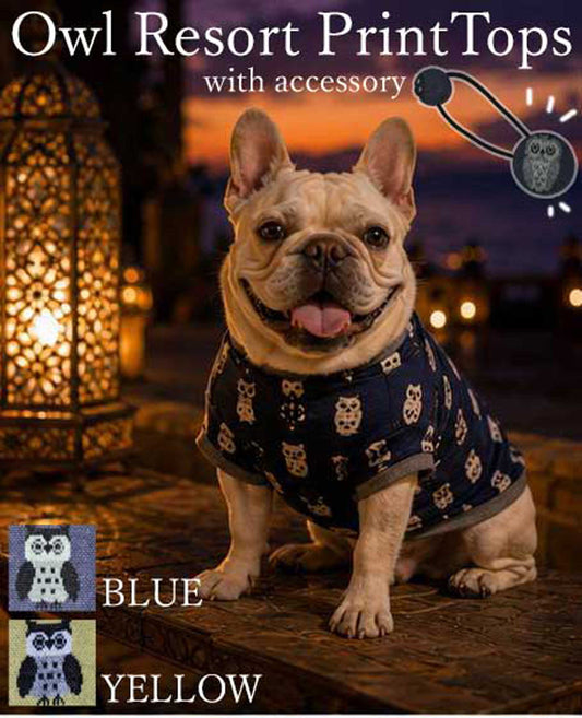 Owl Resort Ptint Tops with accessory◇RIO STYLE◇-dog resort wear-