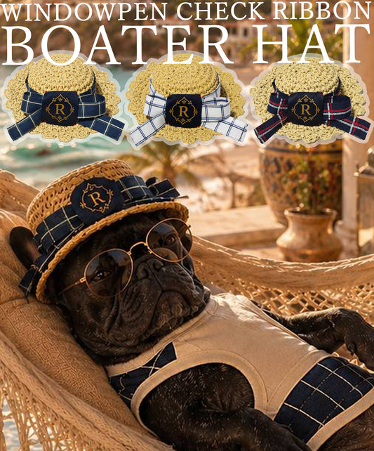 【7/25 NEW!!】Windowpane check ribbon BOATER HAT◇RIO STYLE◇-dog resort wear-