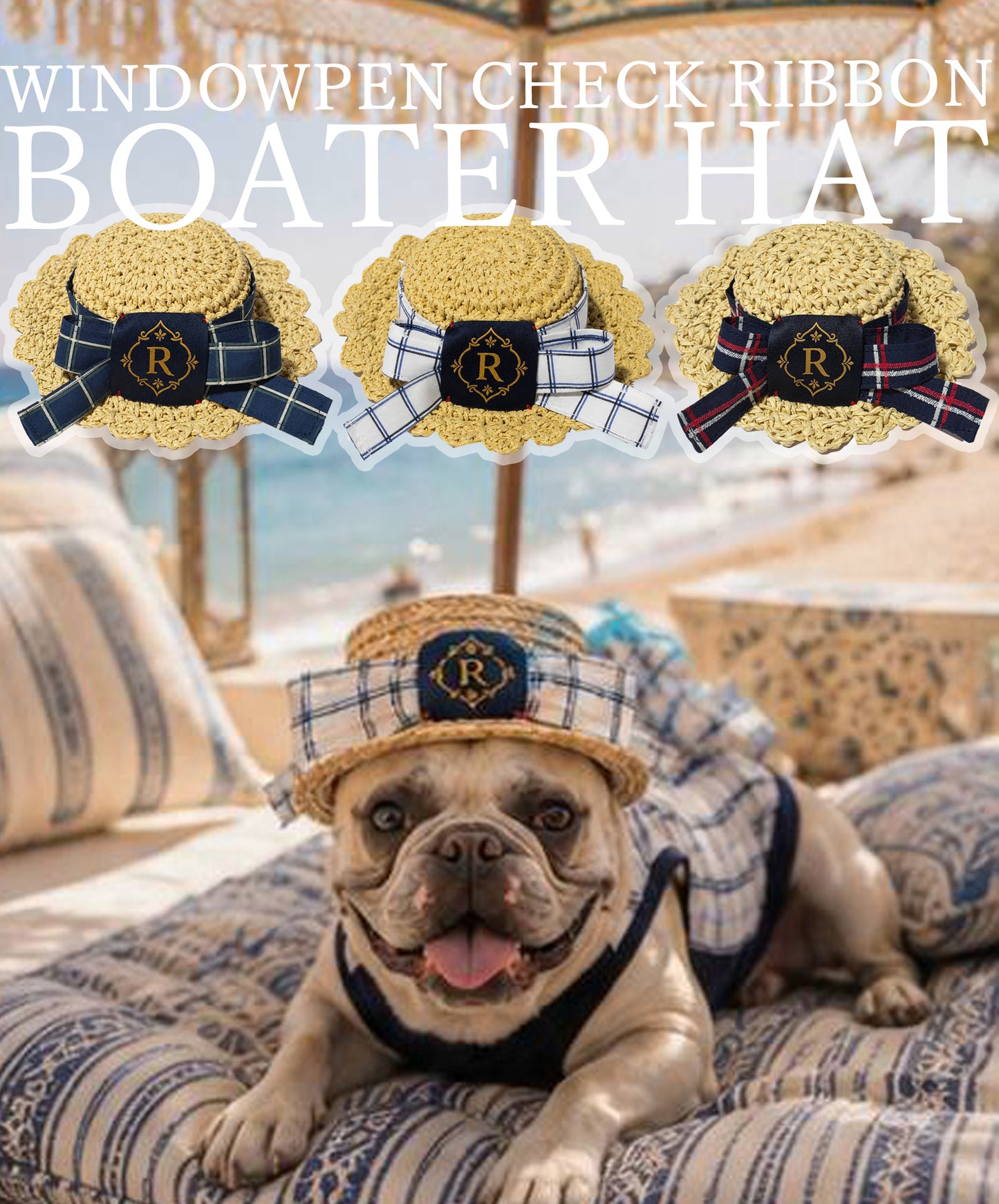 【7/25 NEW!!】Windowpane check ribbon BOATER HAT◇RIO STYLE◇-dog resort wear-