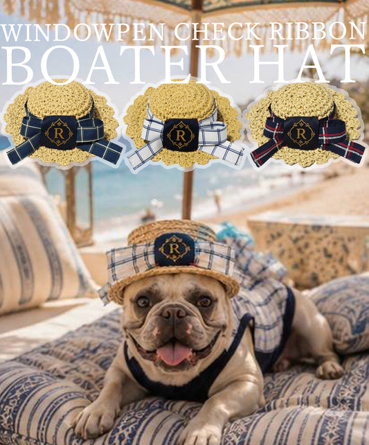 【7/25 NEW!!】Windowpane check ribbon BOATER HAT◇RIO STYLE◇-dog resort wear-