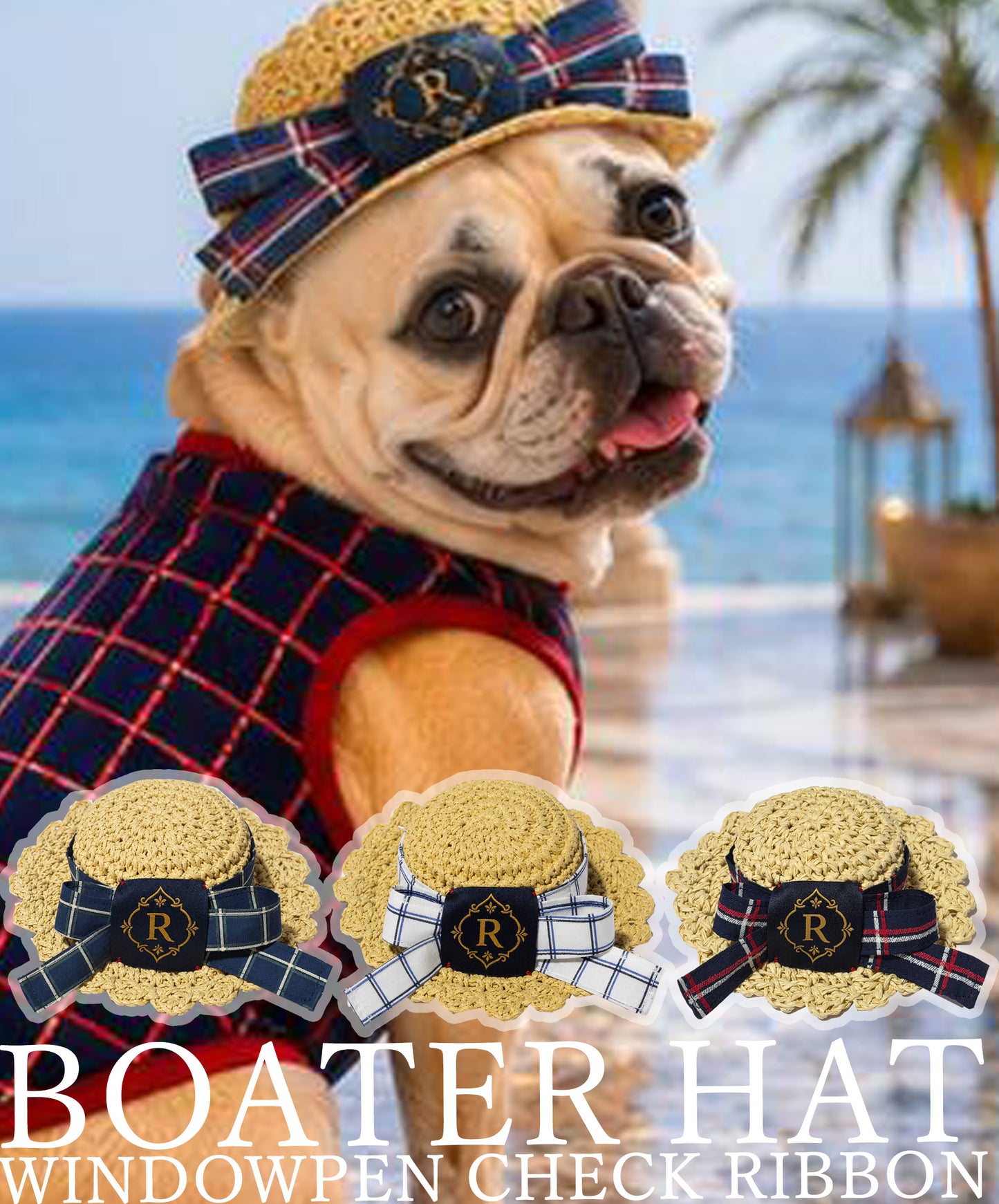 【7/25 NEW!!】Windowpane check ribbon BOATER HAT◇RIO STYLE◇-dog resort wear-
