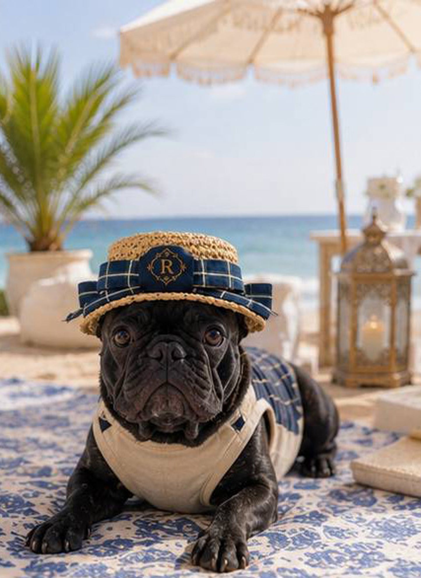 【7/25 NEW!!】Windowpane check ribbon BOATER HAT◇RIO STYLE◇-dog resort wear-