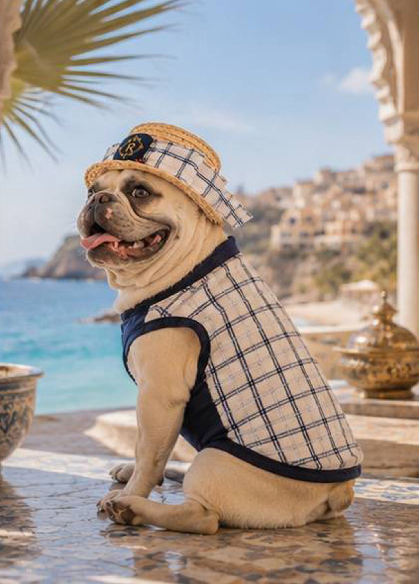 【7/25 NEW!!】Windowpane check ribbon BOATER HAT◇RIO STYLE◇-dog resort wear-
