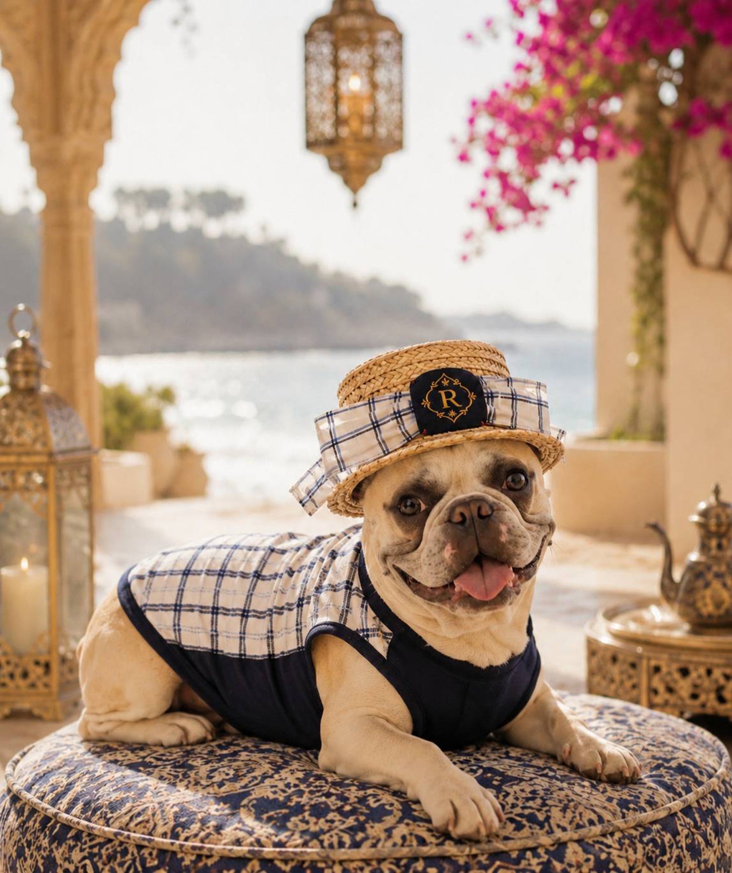 【7/25 NEW!!】Windowpane check ribbon BOATER HAT◇RIO STYLE◇-dog resort wear-