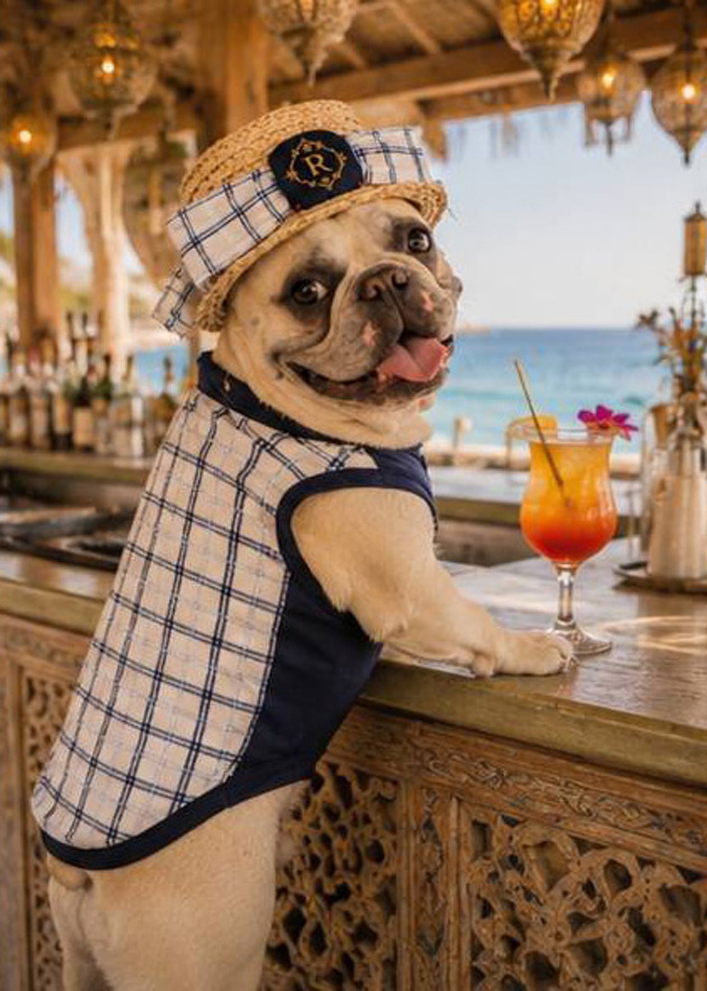 【7/25 NEW!!】Windowpane check ribbon BOATER HAT◇RIO STYLE◇-dog resort wear-