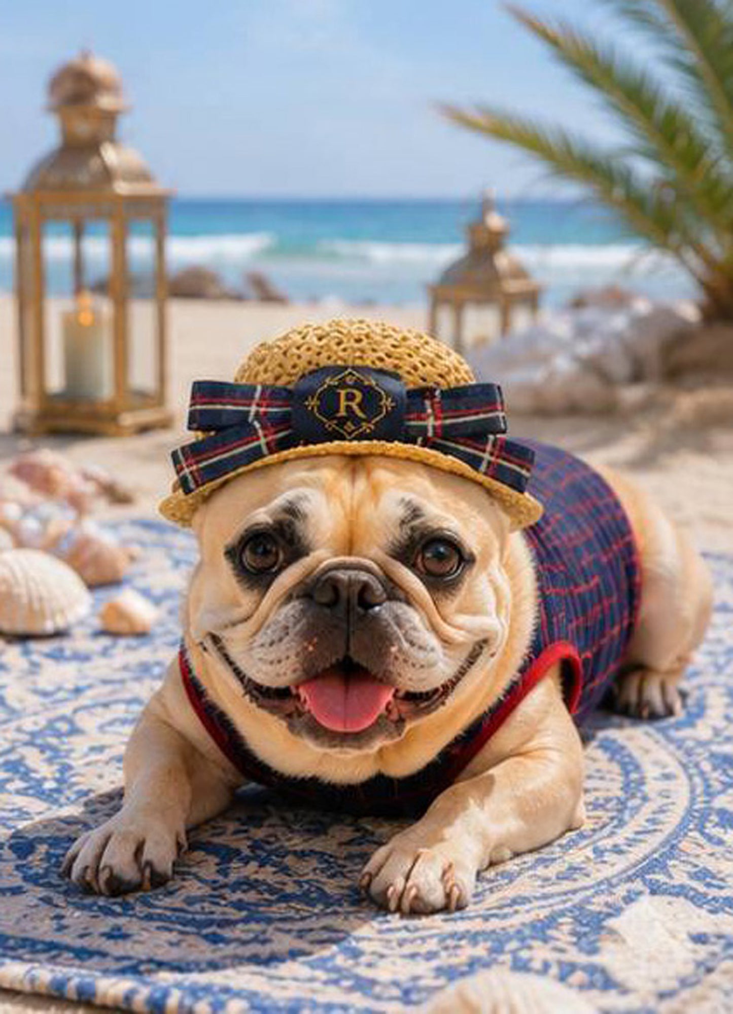 【7/25 NEW!!】Windowpane check ribbon BOATER HAT◇RIO STYLE◇-dog resort wear-
