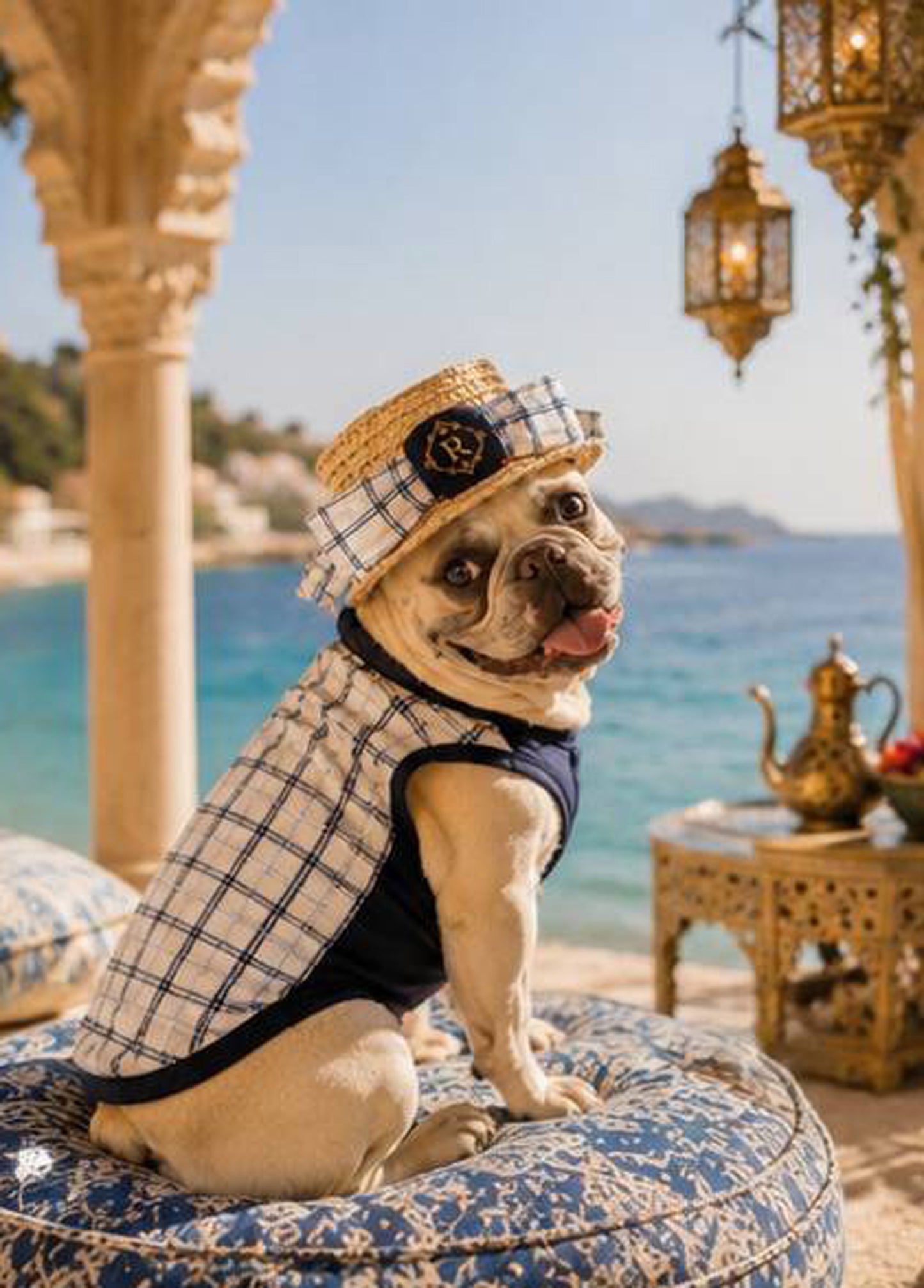【7/25 NEW!!】Windowpane check ribbon BOATER HAT◇RIO STYLE◇-dog resort wear-