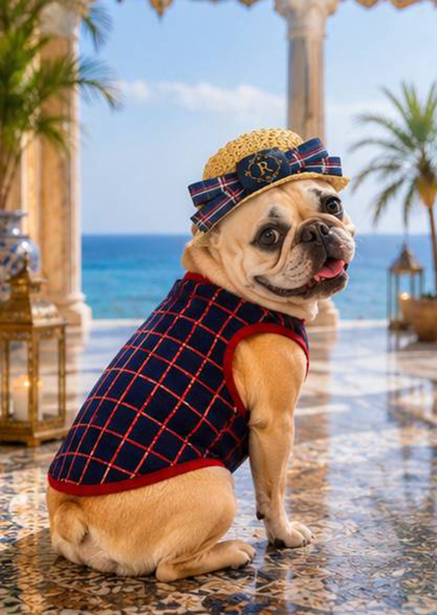 【7/25 NEW!!】Windowpane check ribbon BOATER HAT◇RIO STYLE◇-dog resort wear-