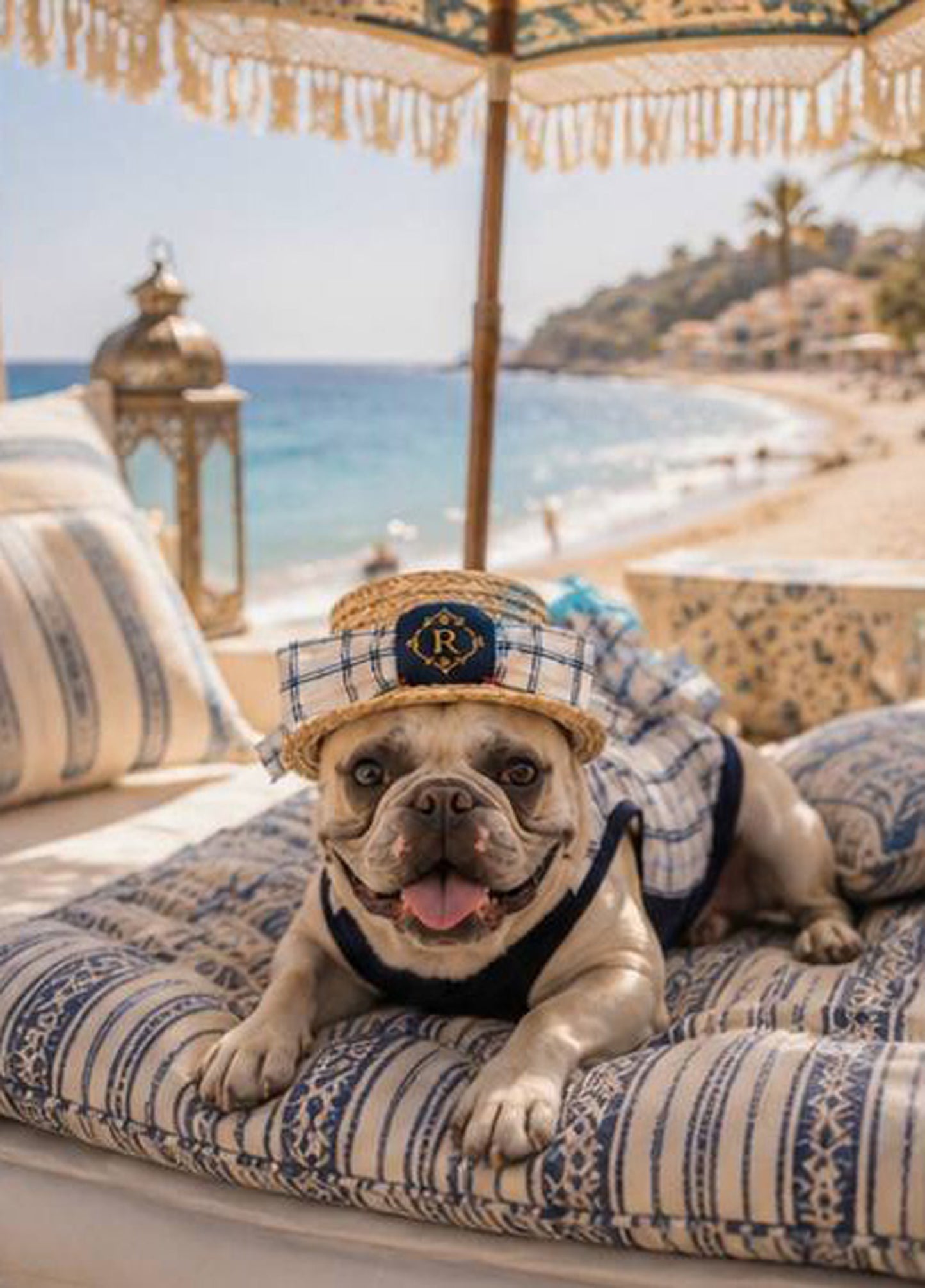 【7/25 NEW!!】Windowpane check ribbon BOATER HAT◇RIO STYLE◇-dog resort wear-