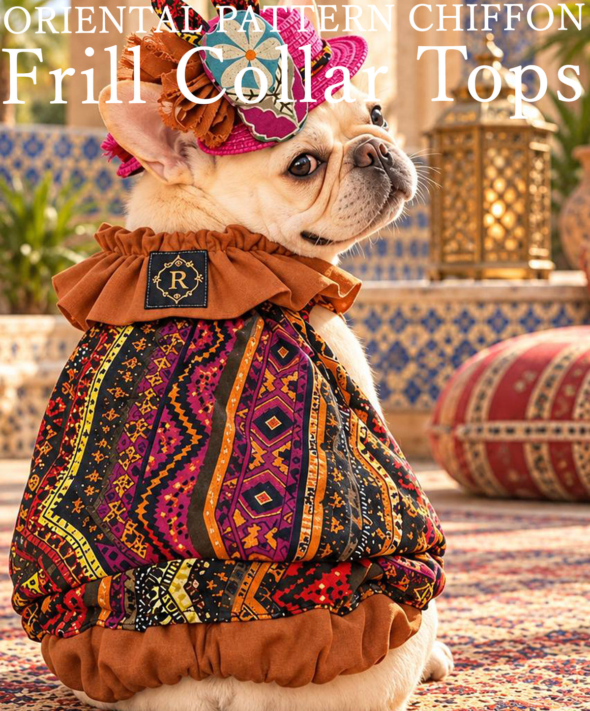 【10/10 NEW!!】ORIENTAL PATTERN CHIFFON FRILL COLLAR TOPS◇RIO STYLE◇-dog resort wear-