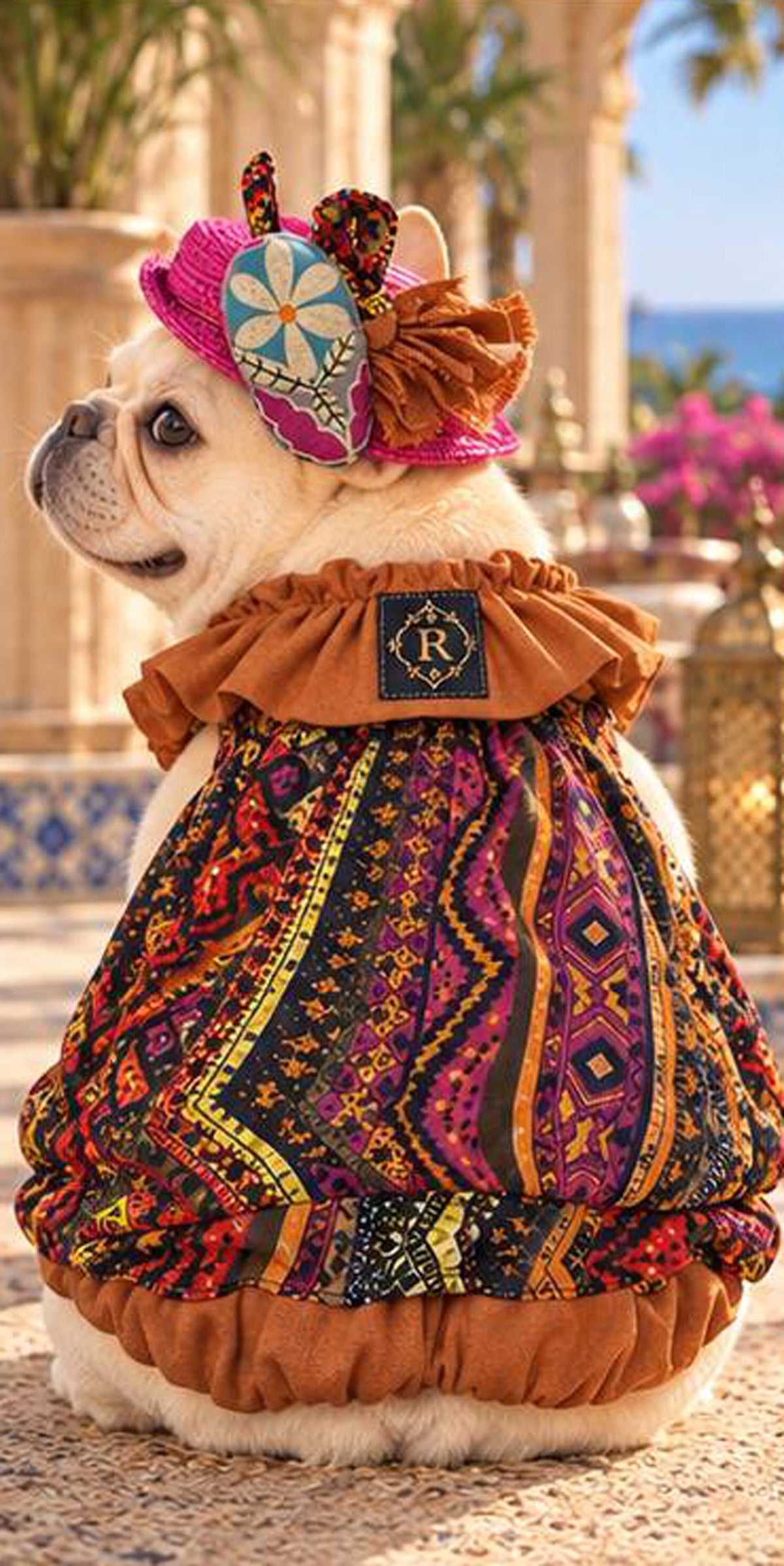 【10/10 NEW!!】ORIENTAL PATTERN CHIFFON FRILL COLLAR TOPS◇RIO STYLE◇-dog resort wear-