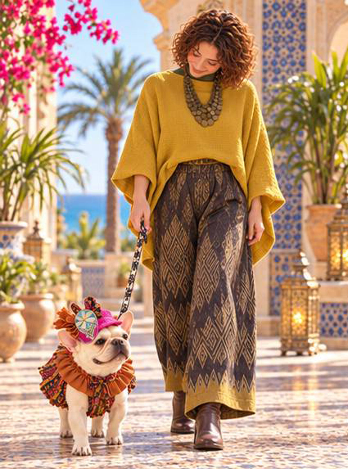 【10/10 NEW!!】ORIENTAL PATTERN CHIFFON FRILL COLLAR TOPS◇RIO STYLE◇-dog resort wear-