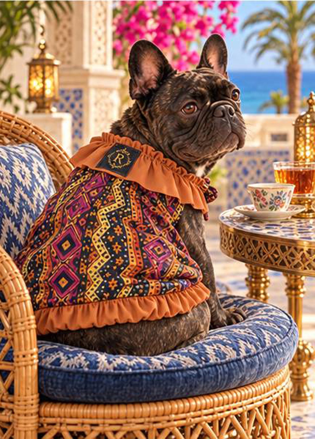 【10/10 NEW!!】ORIENTAL PATTERN CHIFFON FRILL COLLAR TOPS◇RIO STYLE◇-dog resort wear-