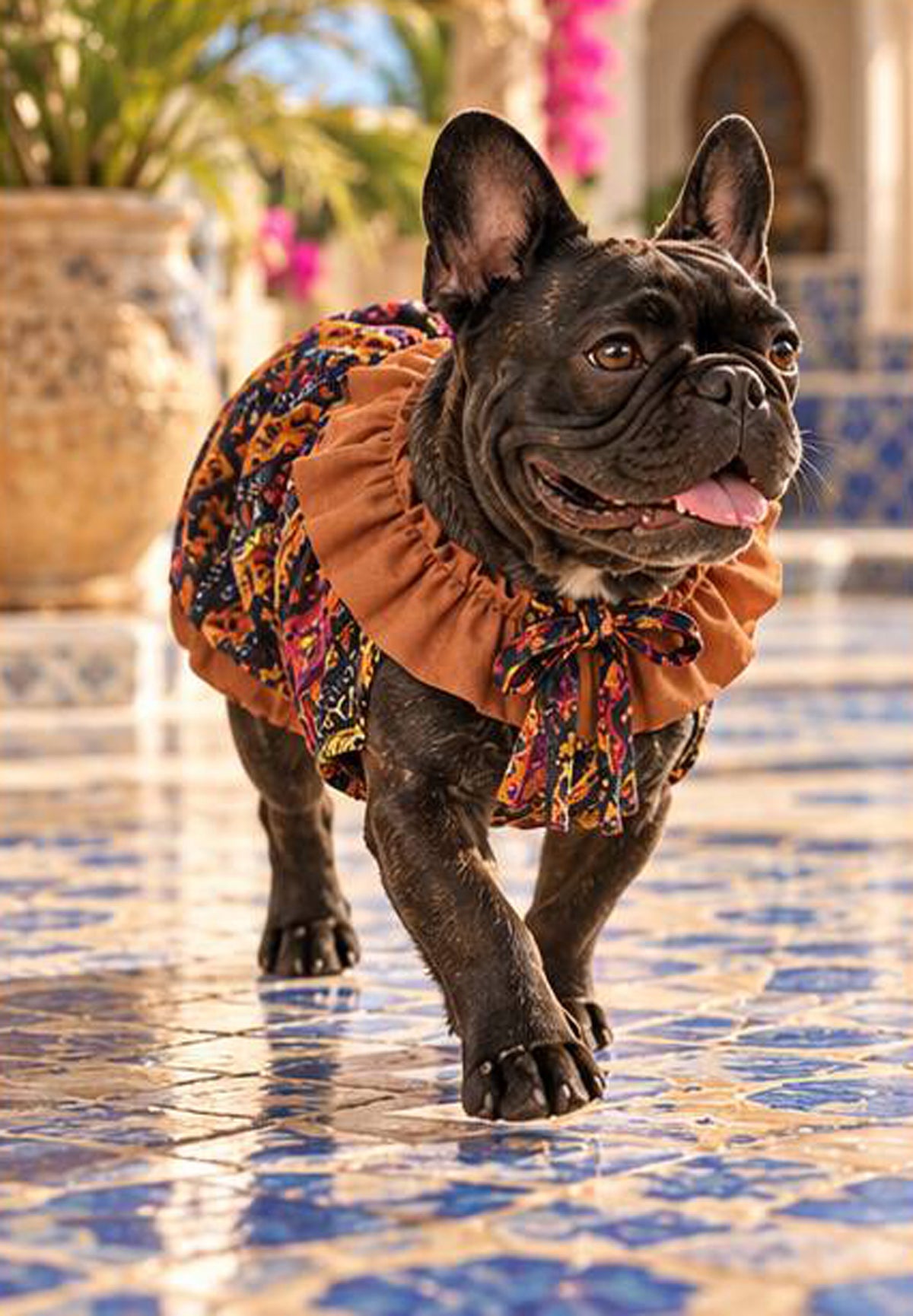 【10/10 NEW!!】ORIENTAL PATTERN CHIFFON FRILL COLLAR TOPS◇RIO STYLE◇-dog resort wear-
