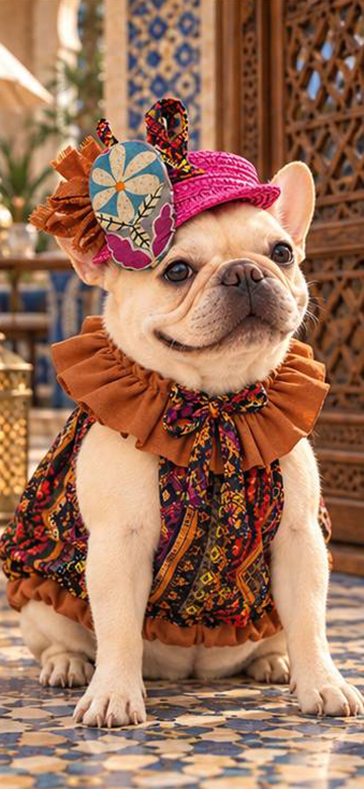 【10/10 NEW!!】ORIENTAL PATTERN CHIFFON FRILL COLLAR TOPS◇RIO STYLE◇-dog resort wear-