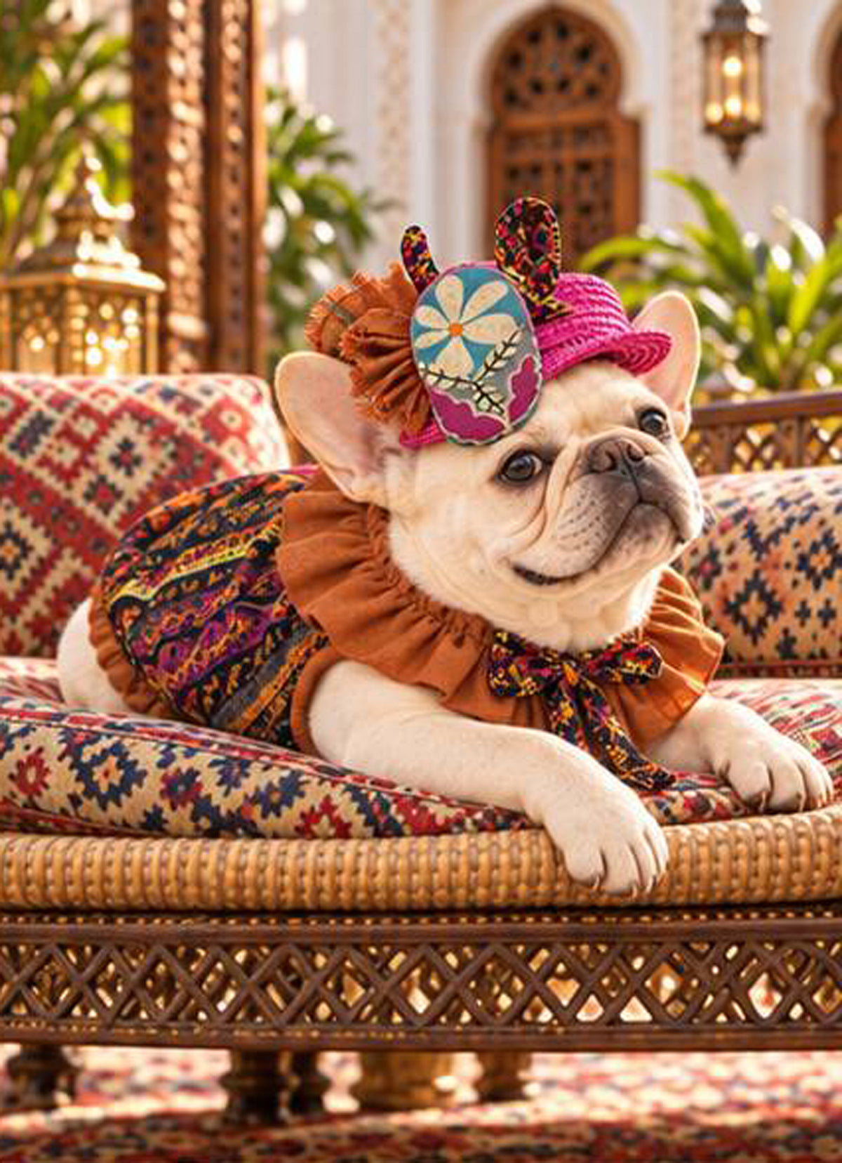 【10/10 NEW!!】ORIENTAL PATTERN CHIFFON FRILL COLLAR TOPS◇RIO STYLE◇-dog resort wear-