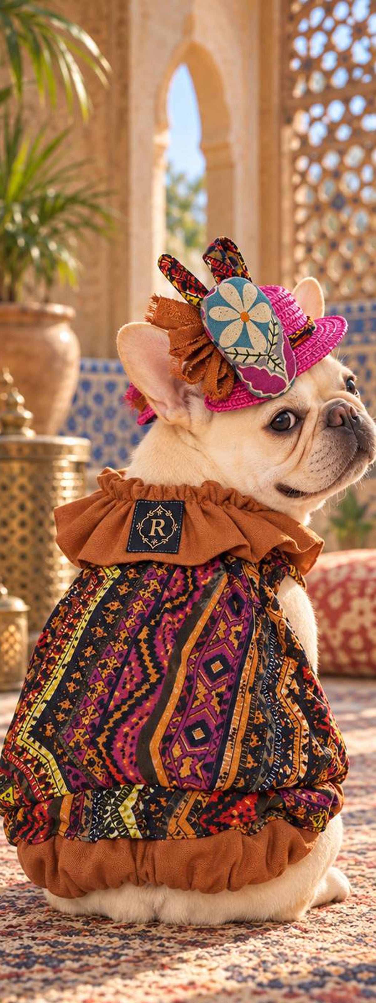【10/10 NEW!!】ORIENTAL PATTERN CHIFFON FRILL COLLAR TOPS◇RIO STYLE◇-dog resort wear-