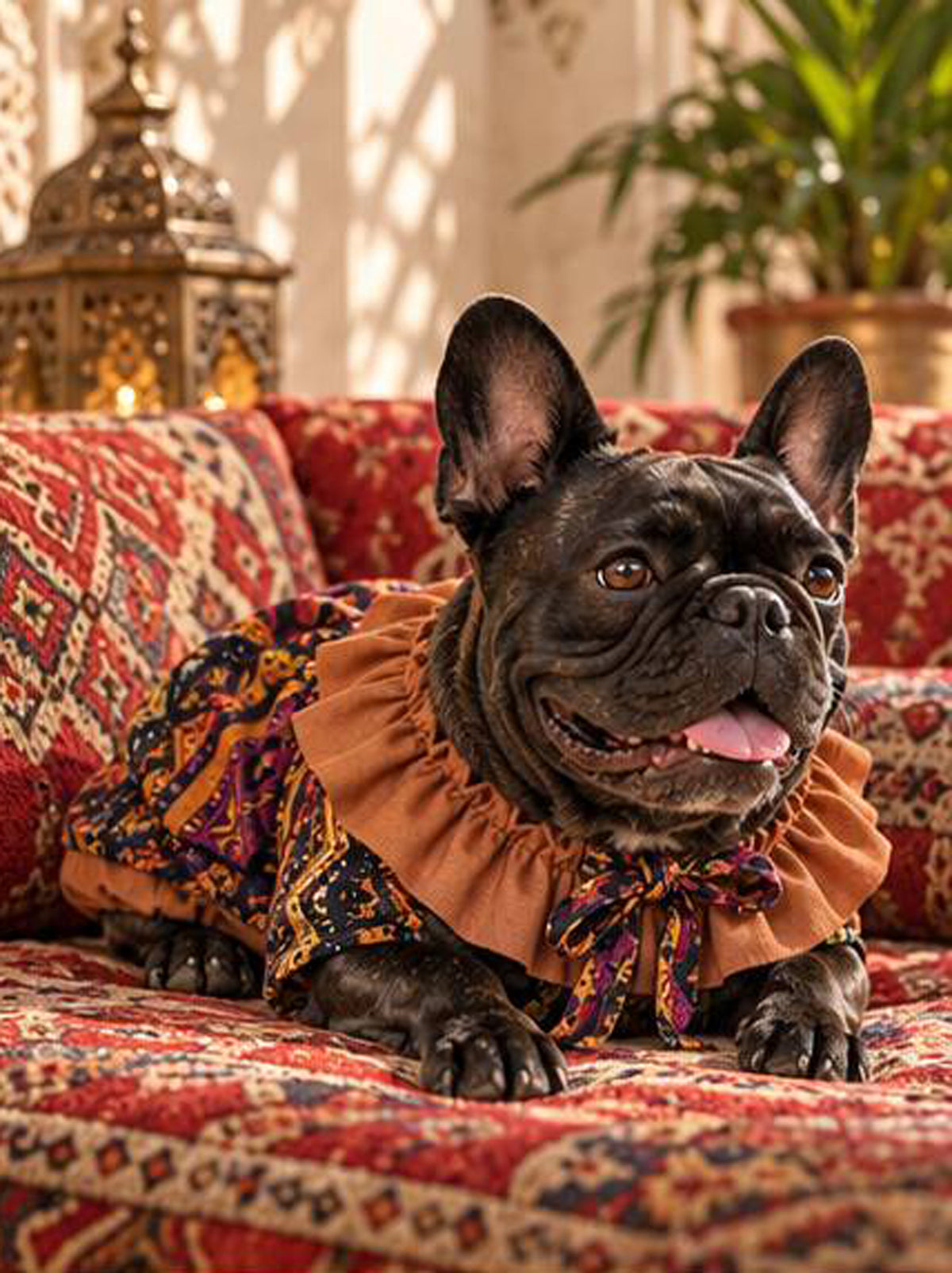 【10/10 NEW!!】ORIENTAL PATTERN CHIFFON FRILL COLLAR TOPS◇RIO STYLE◇-dog resort wear-
