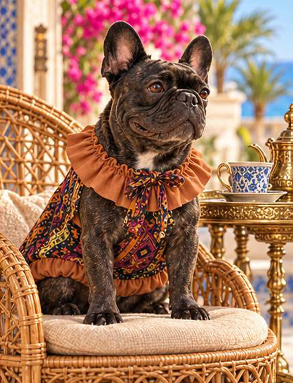 【10/10 NEW!!】ORIENTAL PATTERN CHIFFON FRILL COLLAR TOPS◇RIO STYLE◇-dog resort wear-
