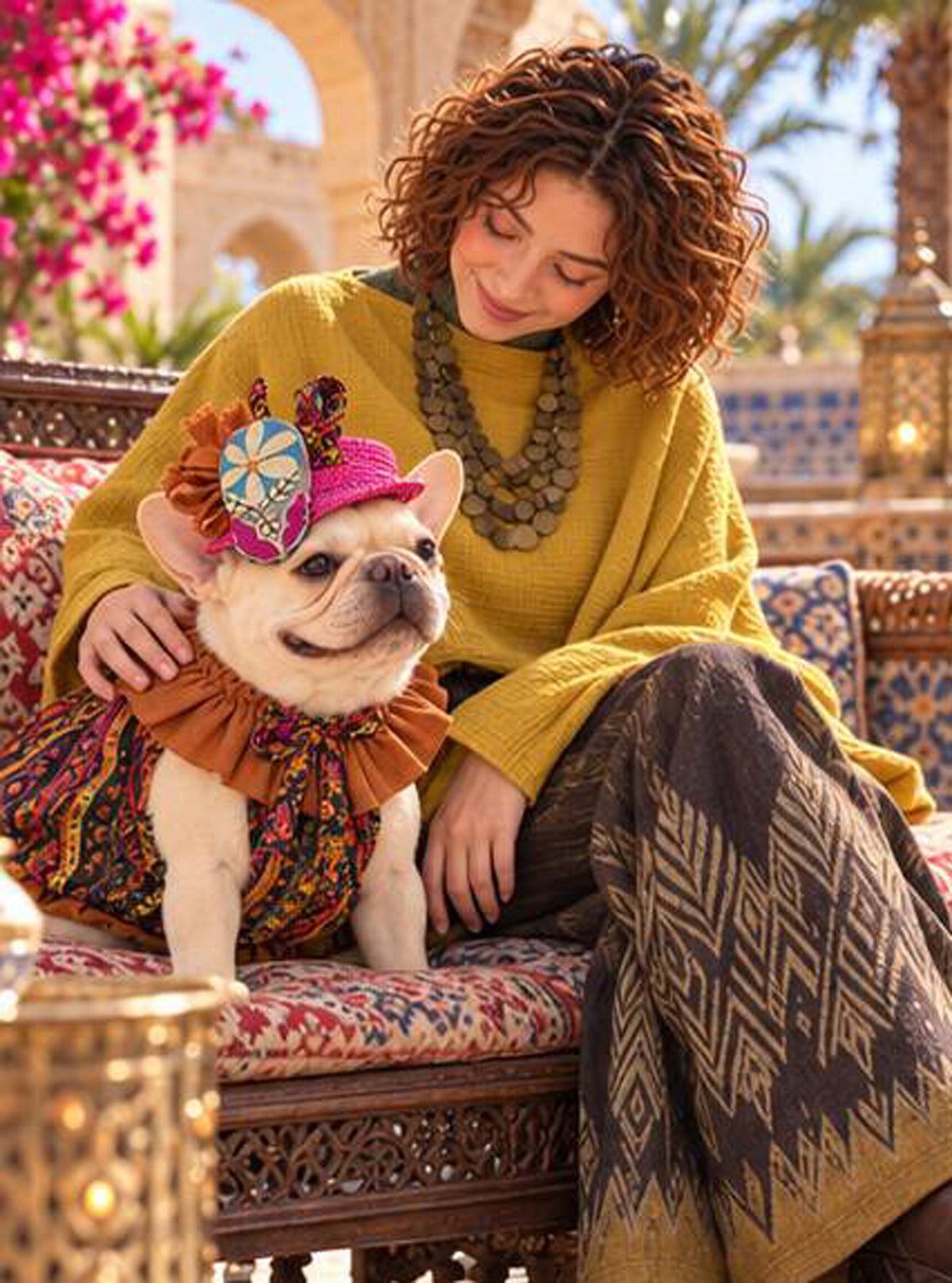 【10/10 NEW!!】ORIENTAL PATTERN CHIFFON FRILL COLLAR TOPS◇RIO STYLE◇-dog resort wear-