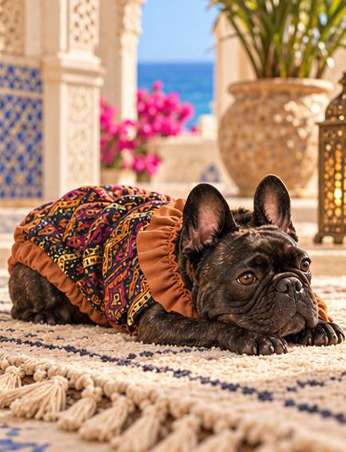 【10/10 NEW!!】ORIENTAL PATTERN CHIFFON FRILL COLLAR TOPS◇RIO STYLE◇-dog resort wear-