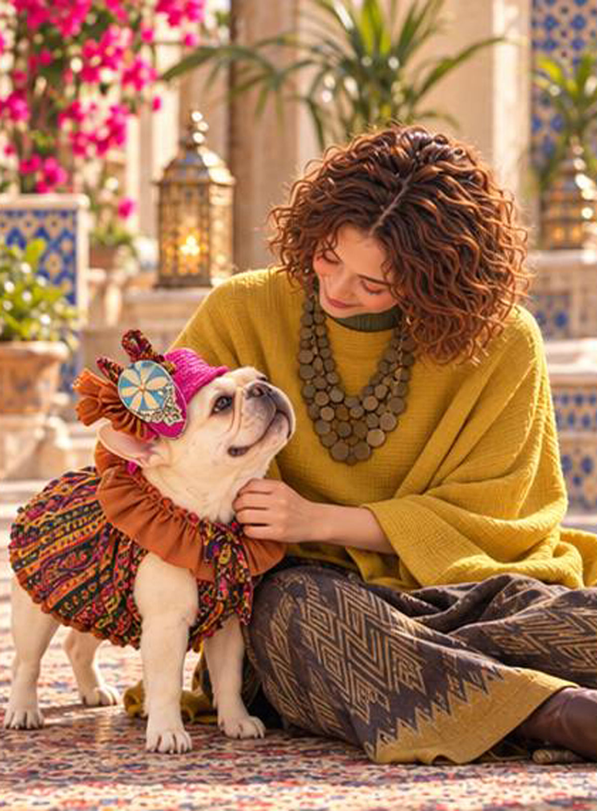 【10/10 NEW!!】ORIENTAL PATTERN CHIFFON FRILL COLLAR TOPS◇RIO STYLE◇-dog resort wear-